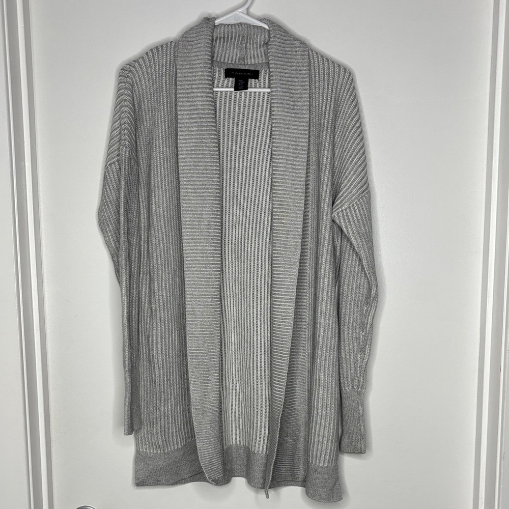 Tahari Heather Gray Open Front Cardigan